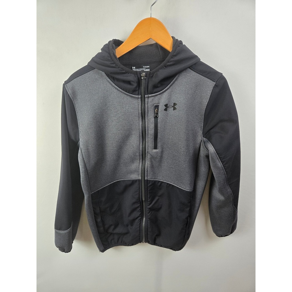 Under Armour YLG Full Zip Fleece Hoodie Jacket Gray/Black Athleisure, Streetwear